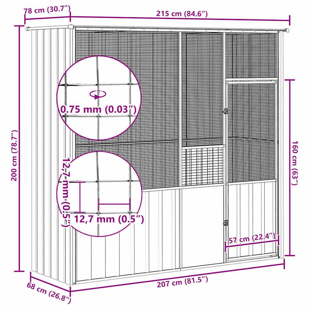 vidaXL Voliere Anthrazit 215x78x200 cm Verzinkter Stahl
