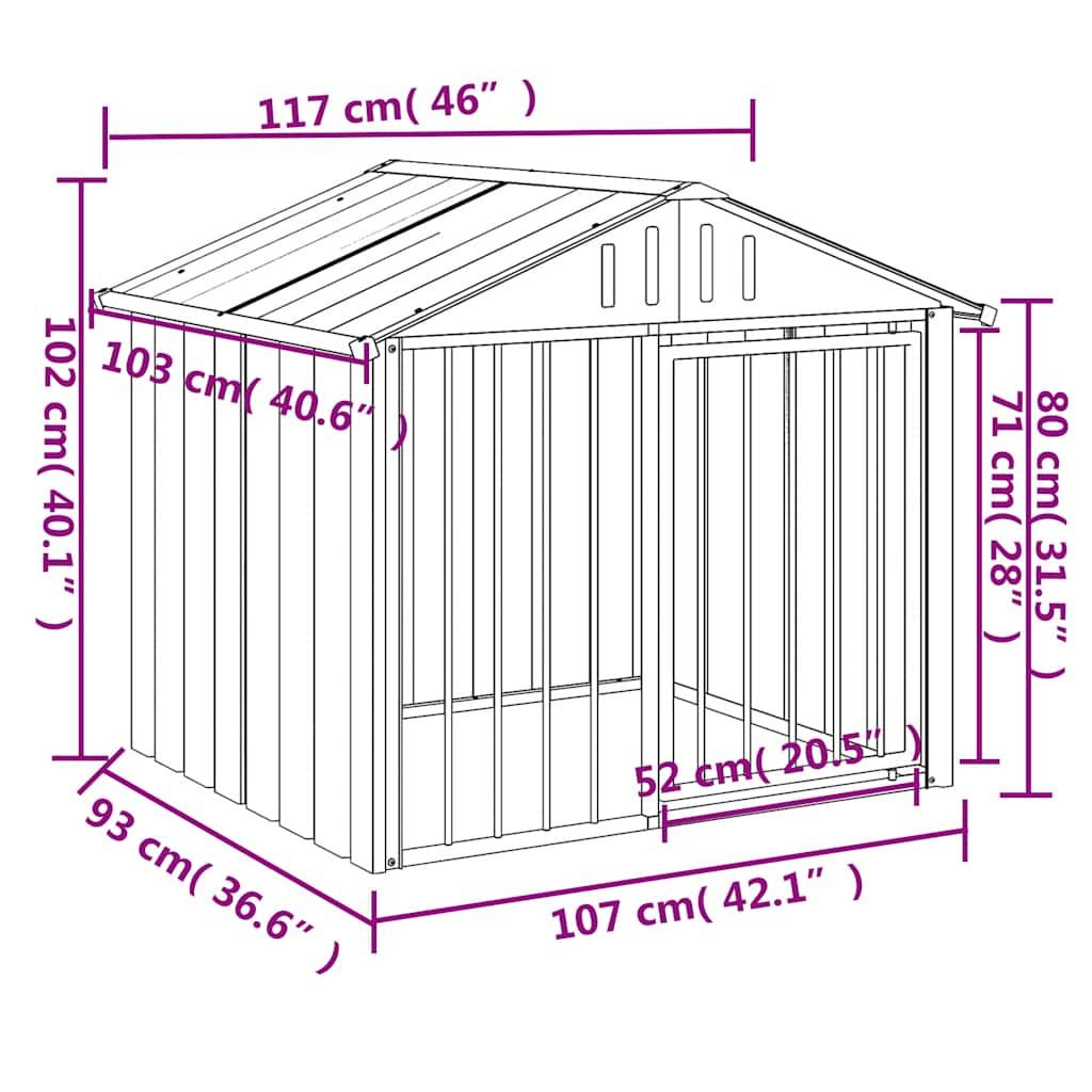 vidaXL Hundehütte mit Dach Schwarz 117x103x102 cm Verzinkter Stahl