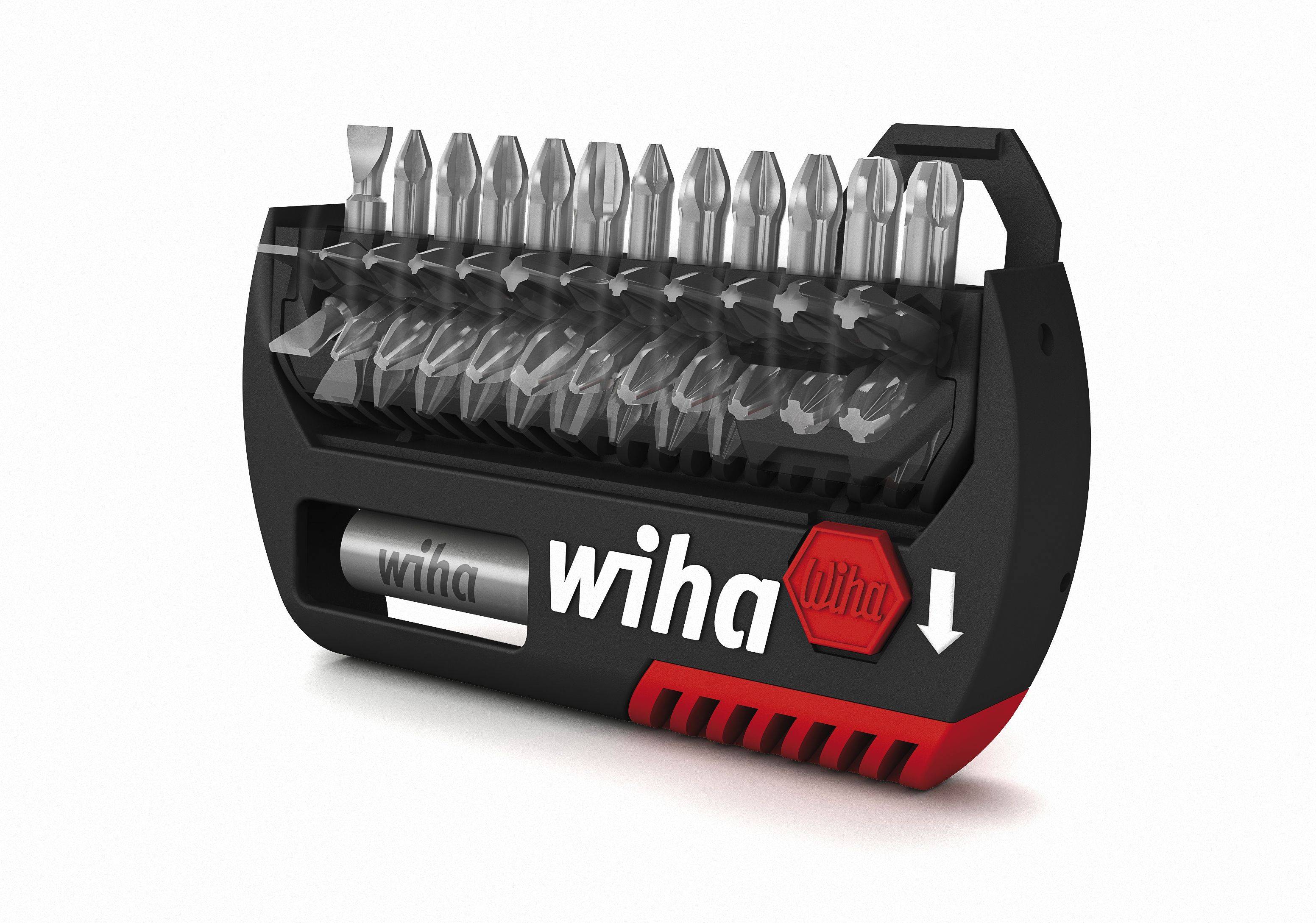 Wiha Bit Set FlipSelector Standard 25 mm gemischt 15-tlg. 1/4" C6,3 mit Gürtelclip (39083)