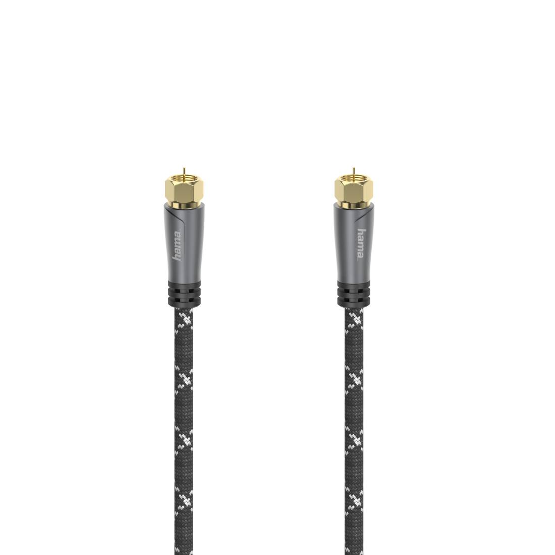 hama 00205078 SAT-Anschlusskabel, F-Stecker - F-Stecker, Metall, vergoldet, 3,0 m, 120 dB