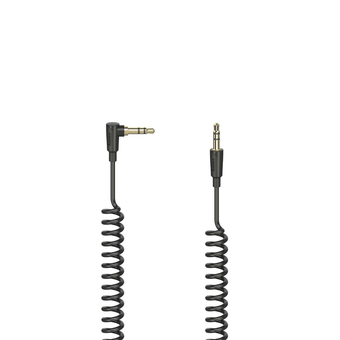hama 00205113 Spiralkabel "Flexi-Slim", 3,5-mm-Klinken-St. 90° - Stecker, Stereo, 0,75 m