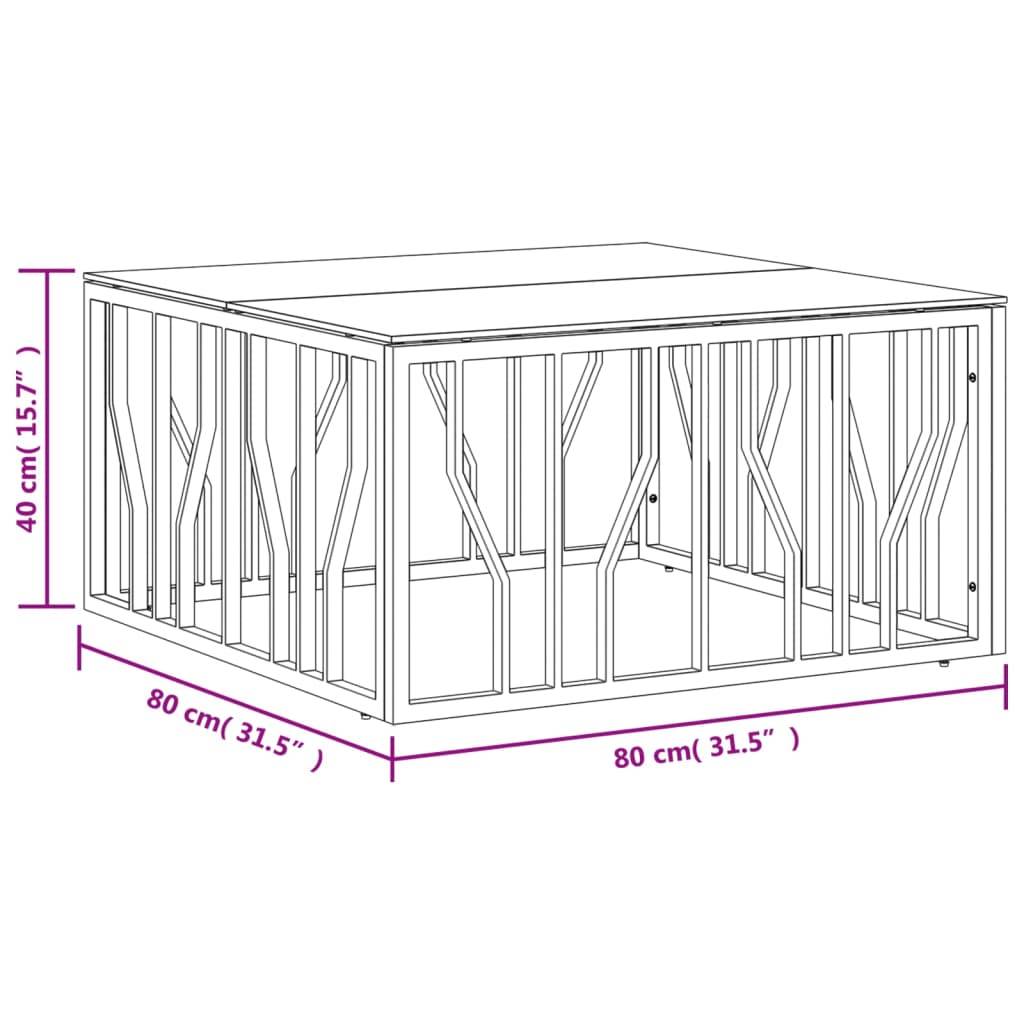 vidaXL Couchtisch Silbern 80x80x40 cm Edelstahl und Glas