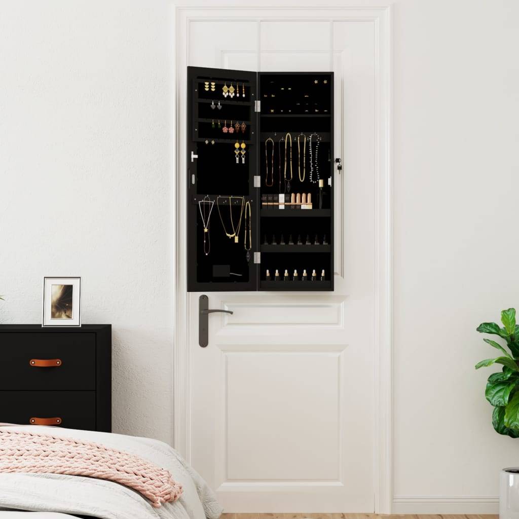 vidaXL Spiegel-Schmuckschrank mit LED-Beleuchtung Wandmontage Schwarz