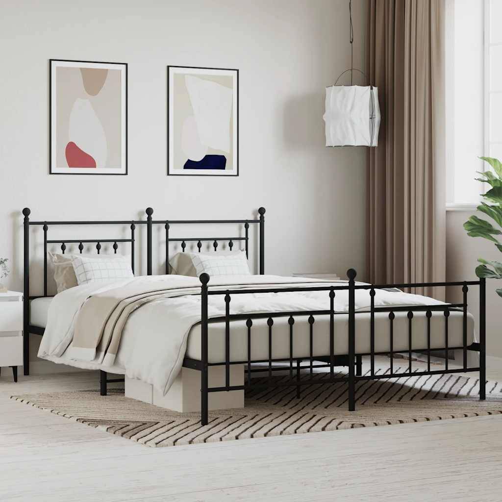 vidaXL Metallbett ohne Matratze mit Fußteil Schwarz 160x200 cm