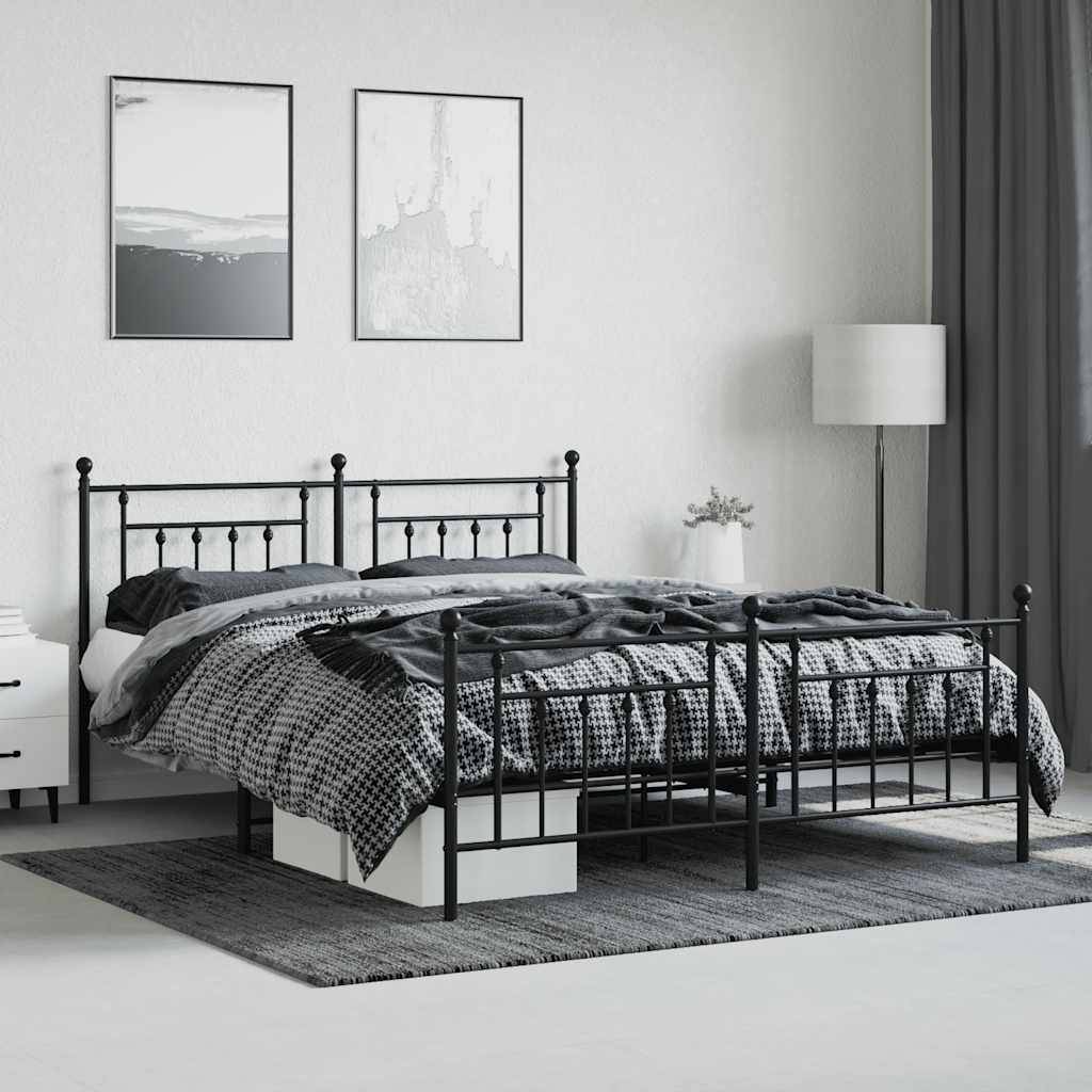 vidaXL Metallbett ohne Matratze mit Fußteil Schwarz 160x200 cm