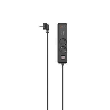hama 00223188 Steckdosenleiste, 2-fach, USB-C/A 65W, PD, Schalter, 1,4 m, Schwarz/Grau