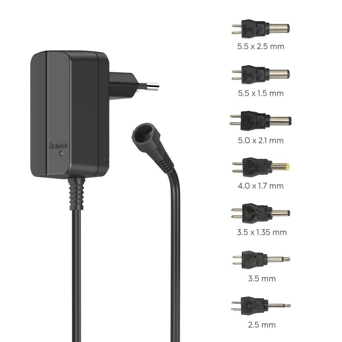 hama 00223612 Schaltnetzteil universal, einstellbar, 600mA, 7,2W, max. 12V, 7 Adapter