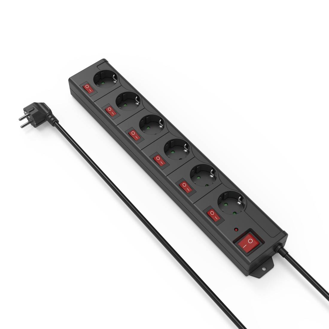 hama 00137259 Steckdosenleiste "6+1", XL, 6-fach, einzeln schaltbar, Schwarz