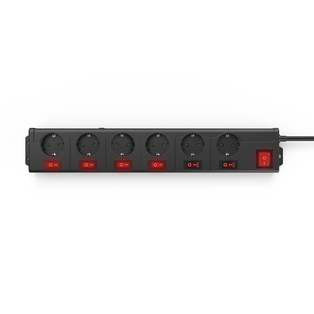 hama 00137259 Steckdosenleiste "6+1", XL, 6-fach, einzeln schaltbar, Schwarz