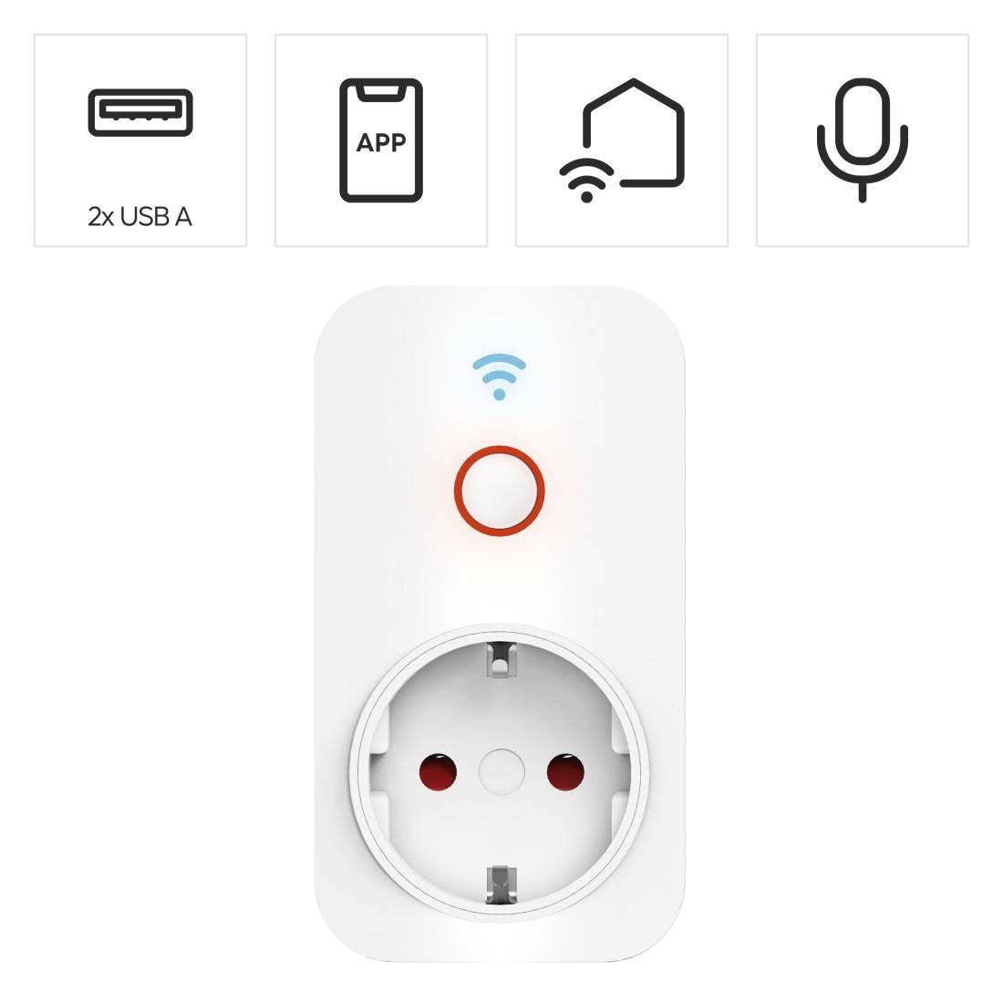 hama 00176612 Smarte Steckdose, 2x USB-A, WLAN , per Sprache/App steuern, 2300W, 10A