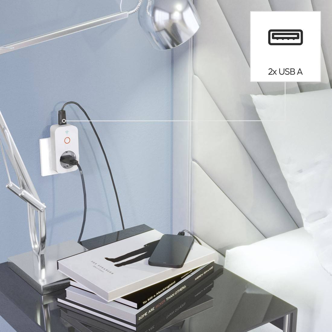 hama 00176612 Smarte Steckdose, 2x USB-A, WLAN , per Sprache/App steuern, 2300W, 10A