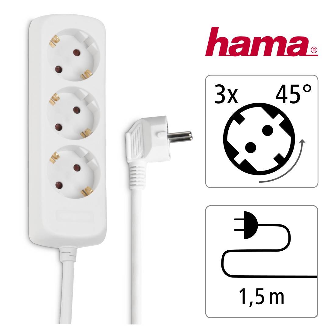 hama 00030528 Steckdosenleiste 3-fach, mit erhöhtem Berührungsschutz, 1,4 m, Weiß