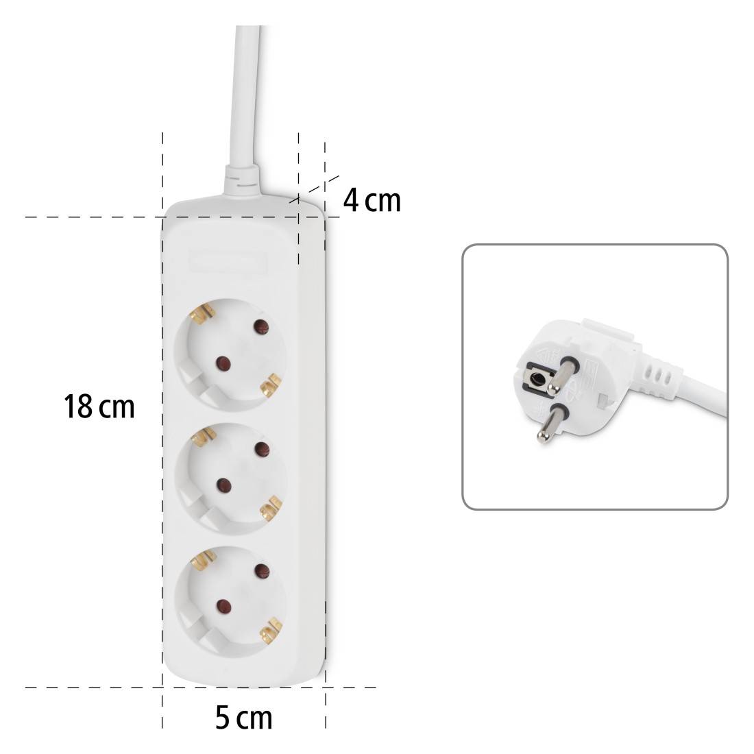 hama 00030528 Steckdosenleiste 3-fach, mit erhöhtem Berührungsschutz, 1,4 m, Weiß