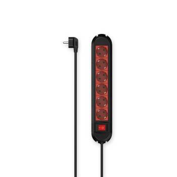 hama 00223039 Steckdosenleiste, 6-fach, Schalter, Wandmontage, 1,5 m, Schwarz/Rot