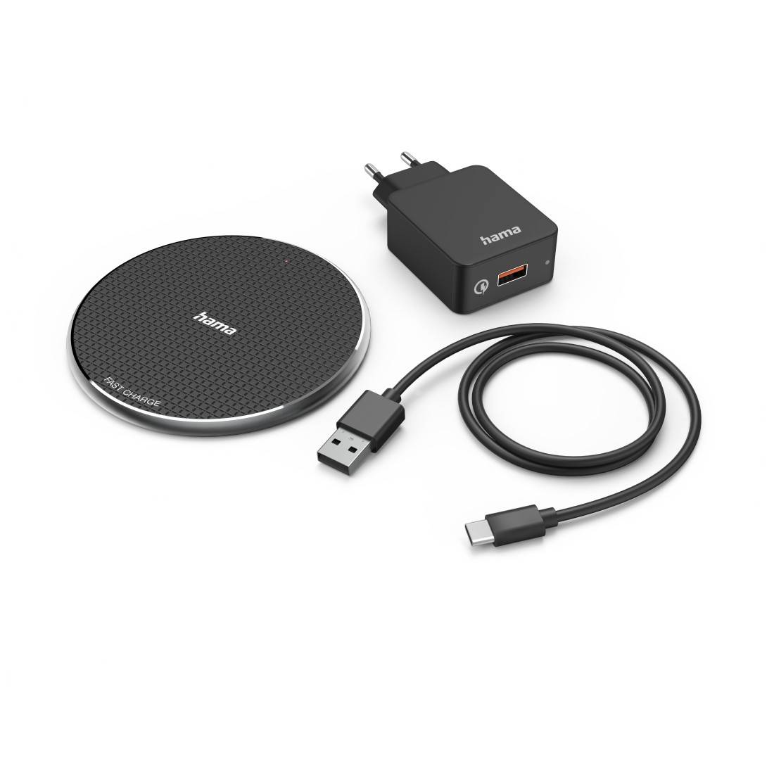 hama 00201688 Wireless Charger Set "QI-FC10", 10 W, kabelloses Smartphone-Ladepad, Schw.