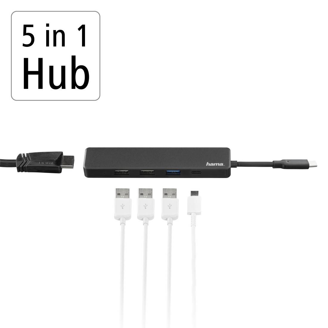 hama 00200117 USB-C-Hub, Multiport, 5 Ports, 3x USB-A, USB-C, HDMI™