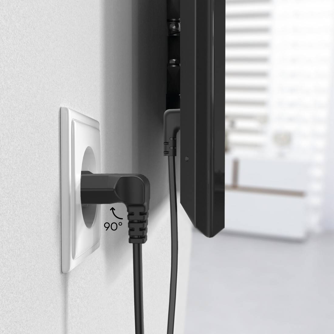 hama 00223284 Netzkabel, beidseitig gewinkelt, Euro-Stecker, Doppelnut/C7, 3 m, Schwarz