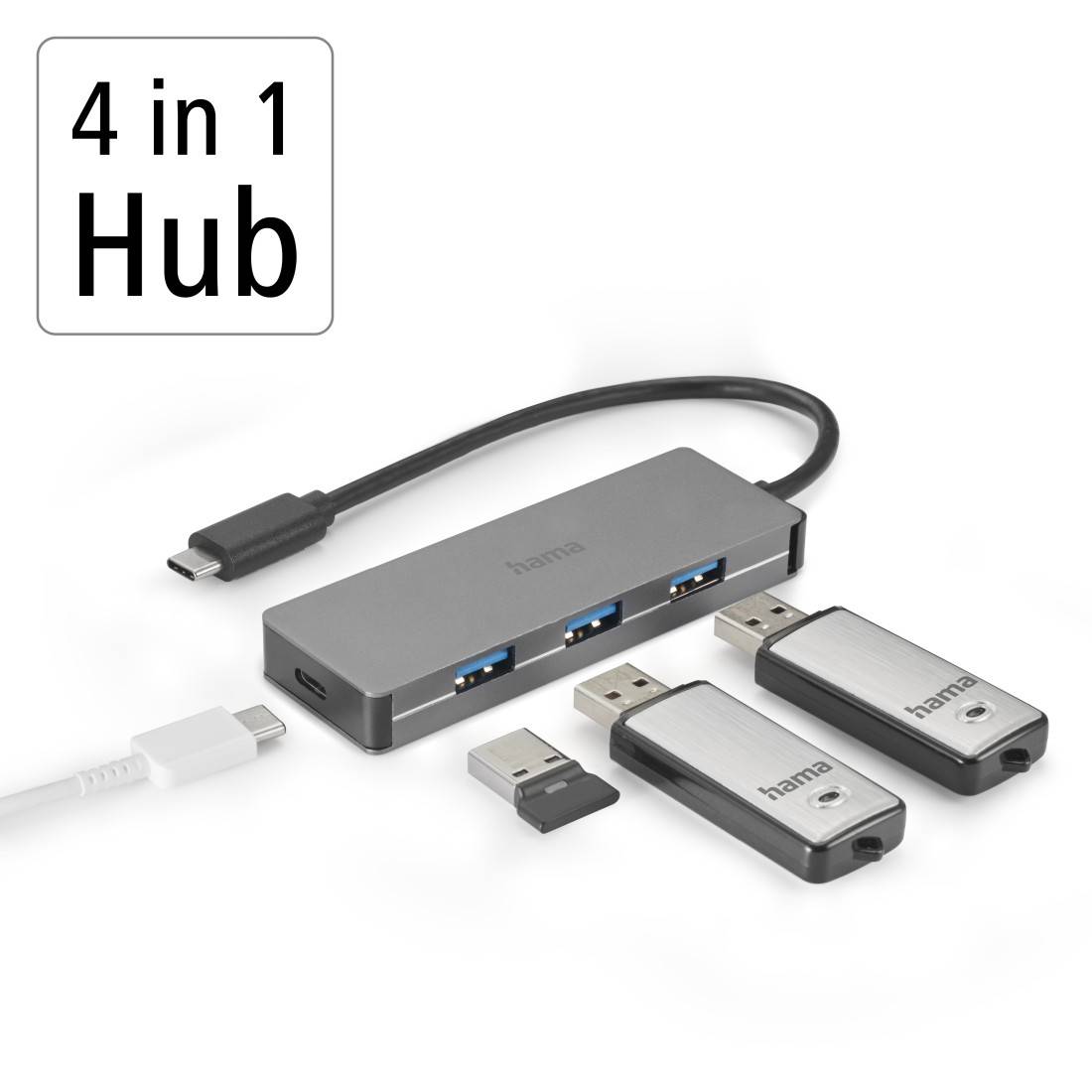 Hama 00200105 USB-Hub 3+1 Port USB-A, USB-C® USB 3.1 Gen1 5 GBit/s mit USB-C® Stecker Anthrazit 00200105