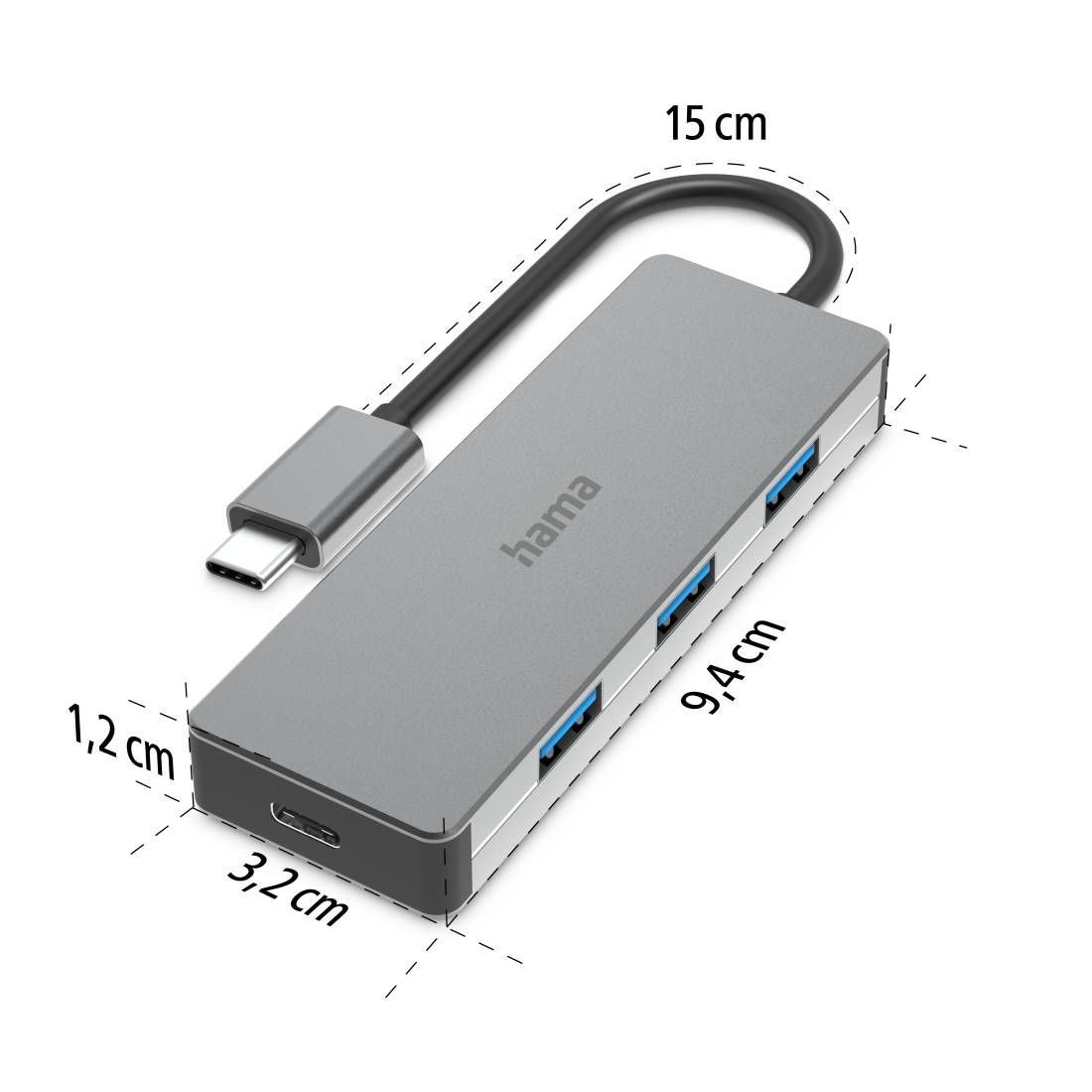 Hama 00200105 USB-Hub 3+1 Port USB-A, USB-C® USB 3.1 Gen1 5 GBit/s mit USB-C® Stecker Anthrazit 00200105