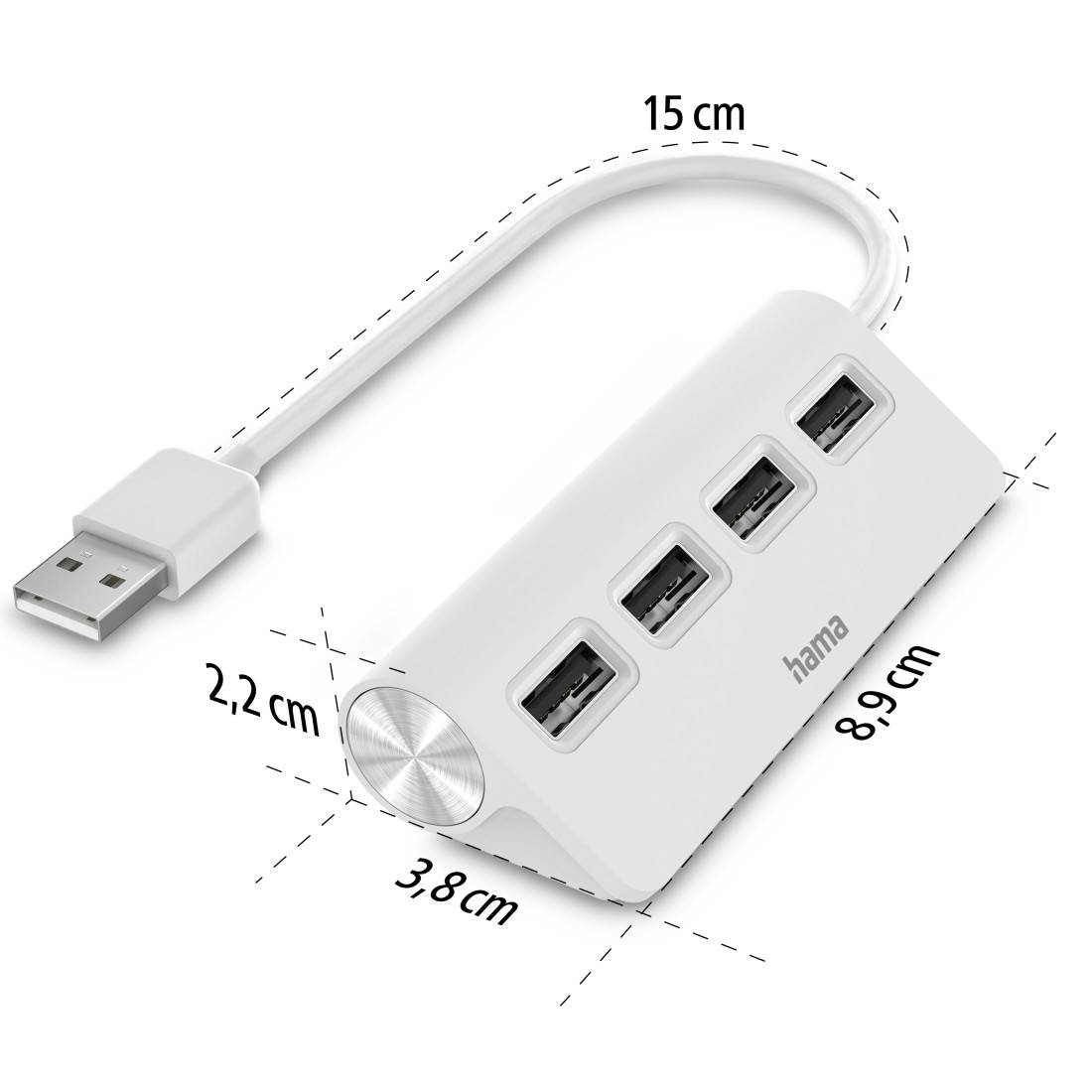 hama 00200120 USB-Hub, 4 Ports, USB 2.0, 480 Mbit/s, Weiß
