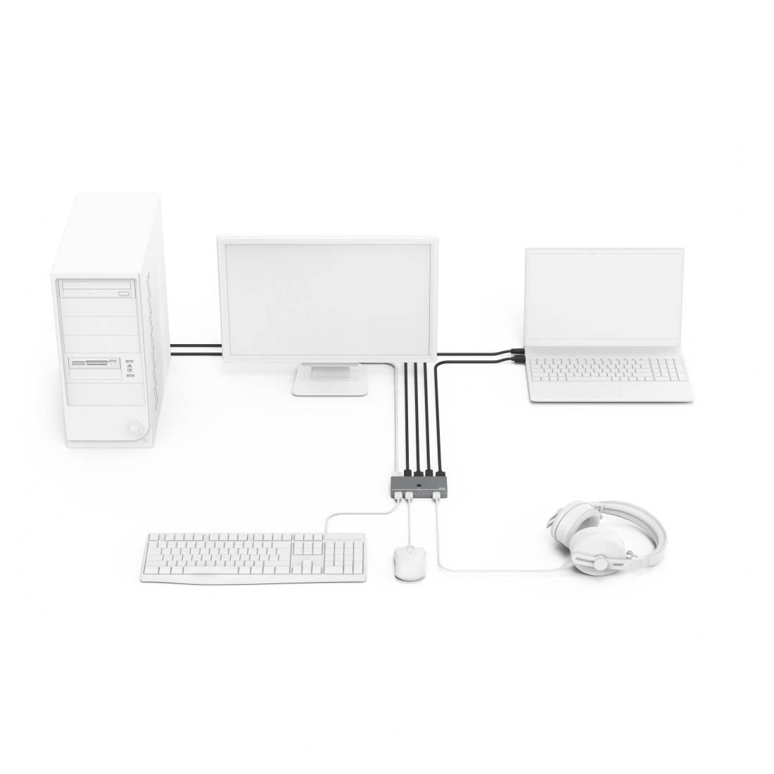 hama 00200135 KVM-Umschalter "Connect2Switch", inkl. Kabel, 4 Ports
