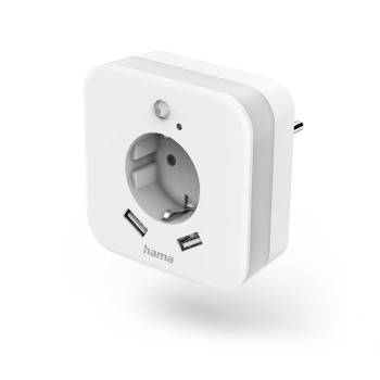 hama 00223498 LED-Nachtlicht mit Steckdose, 2 USB-Ausgänge, Bewegungs- und Lichtsensor