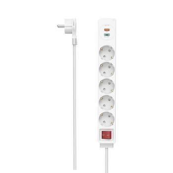 hama 00223186 Steckdosenleiste, 5-fach, USB-C/A 18W, PD/FC, Schalter, Flachst., 1,4 m, W