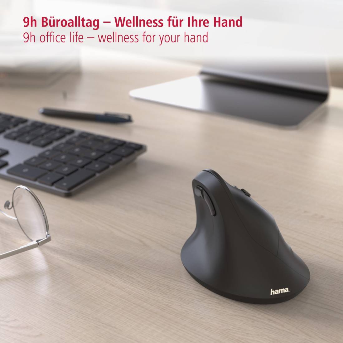 hama 00182699 Vertikale, ergonomische Funkmaus "EMW-500", 6 Tasten, Schwarz