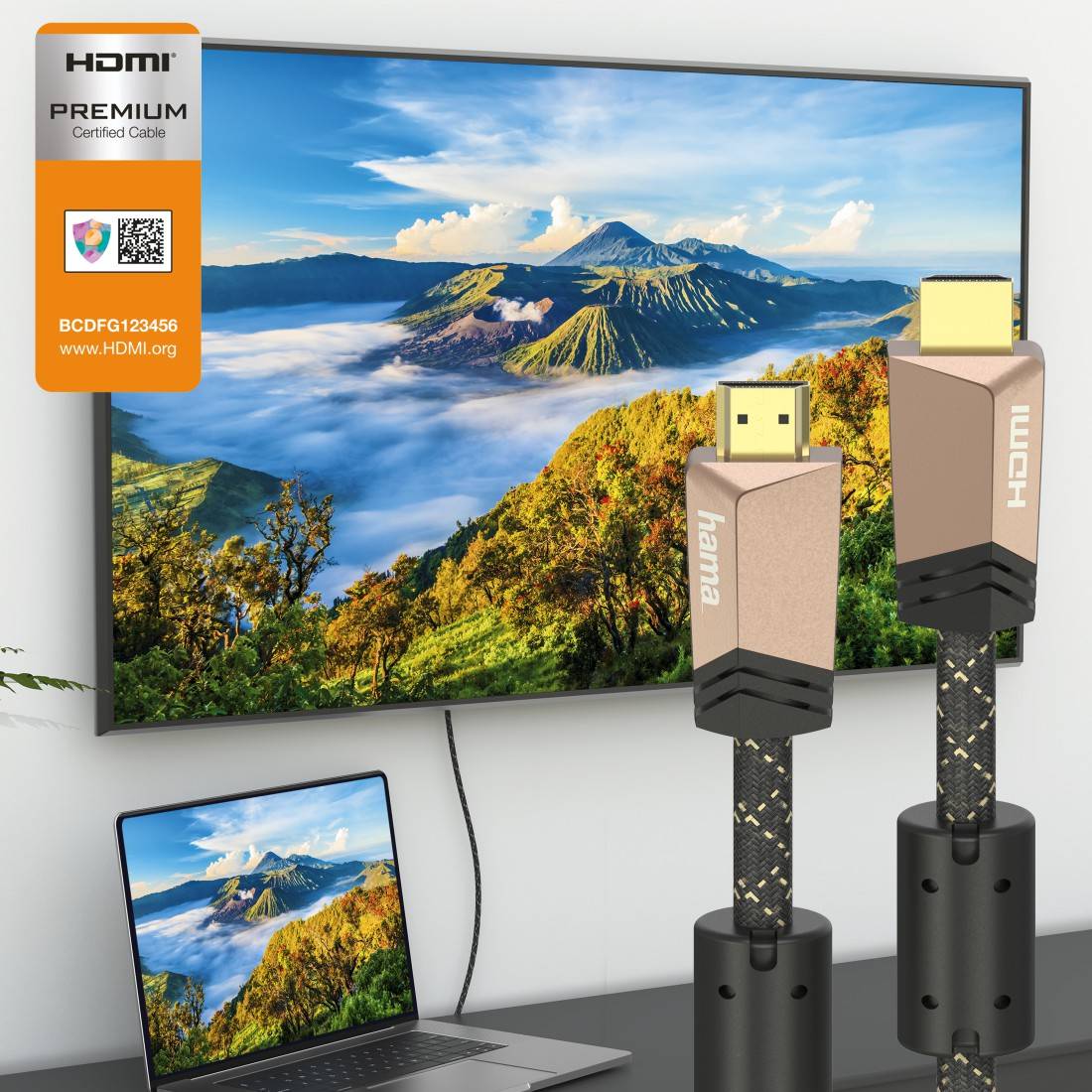 hama 00205025 Premium HDMI™-Kabel mit Ethernet, Stecker - Stecker, Ferrit, Metall, 1,5 m