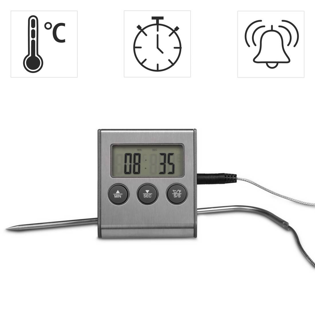 hama 00111381 Digitales Bratenthermometer mit Timer, Kabelsensor