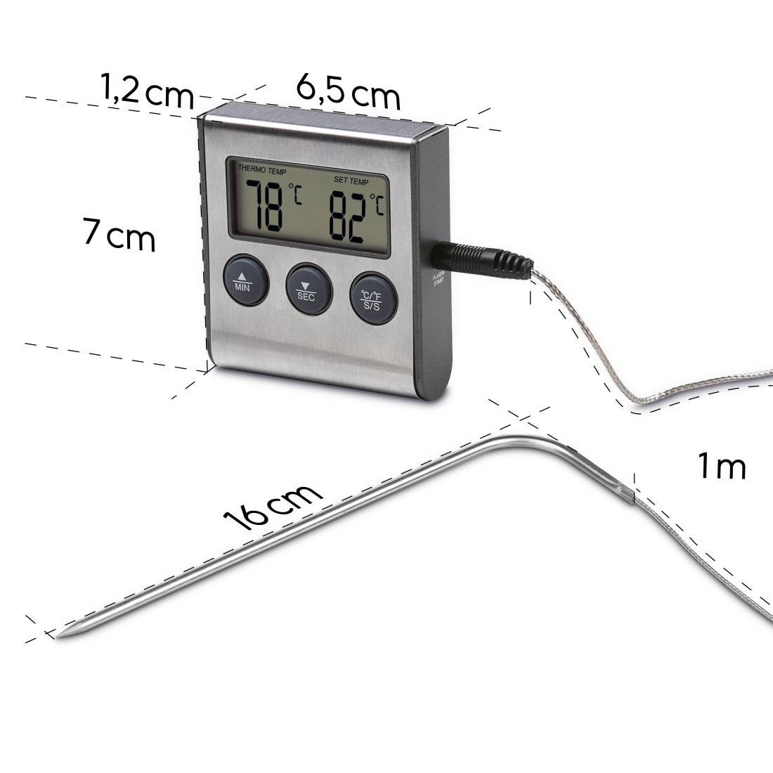 hama 00111381 Digitales Bratenthermometer mit Timer, Kabelsensor