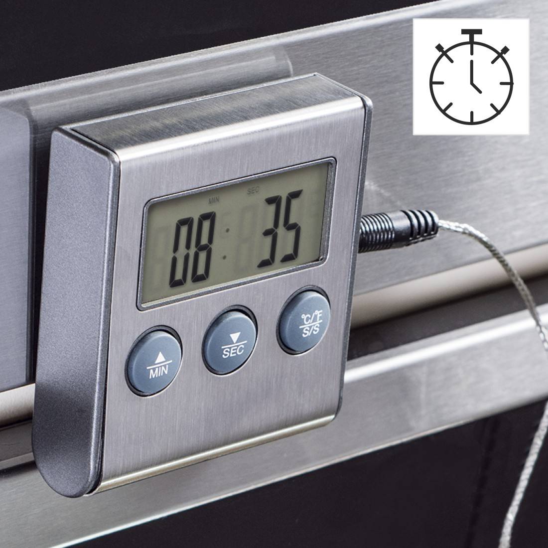 hama 00111381 Digitales Bratenthermometer mit Timer, Kabelsensor