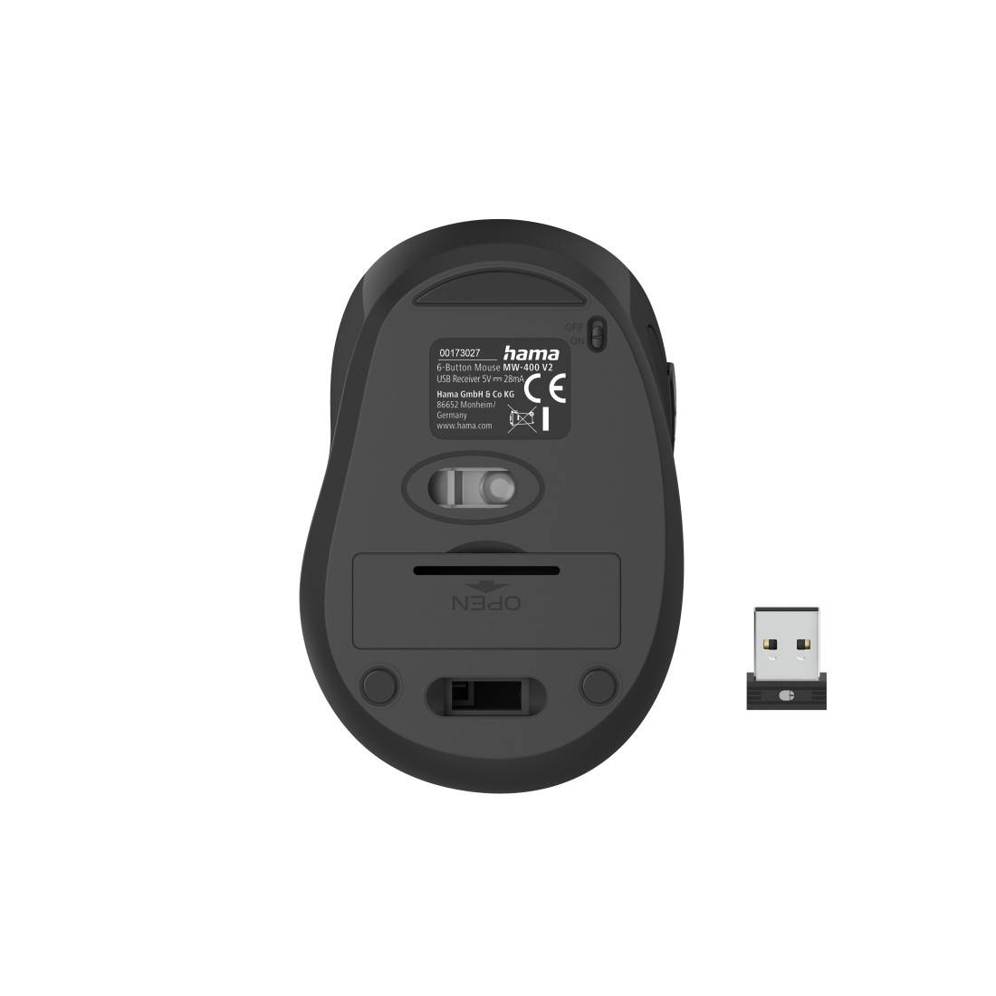 Hama MW-400 V2 - Maus - ergonomisch - Für Rechtshänder - optisch - 6 Tasten - kabellos - 2.4 GHz, RF - kabelloser Empfänger (USB)