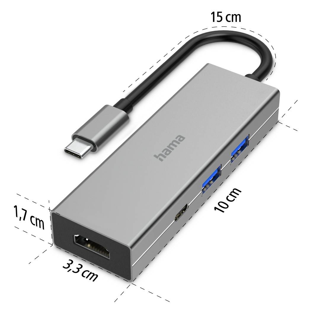 hama 00200107 USB-C-Hub, Multiport, 4 Ports, 2x USB-A, USB-C, HDMI™