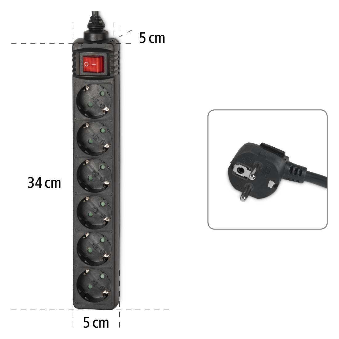 hama 00047760 Steckdosenleiste 6-fach, mit Schalter, 1,4 m, Schwarz
