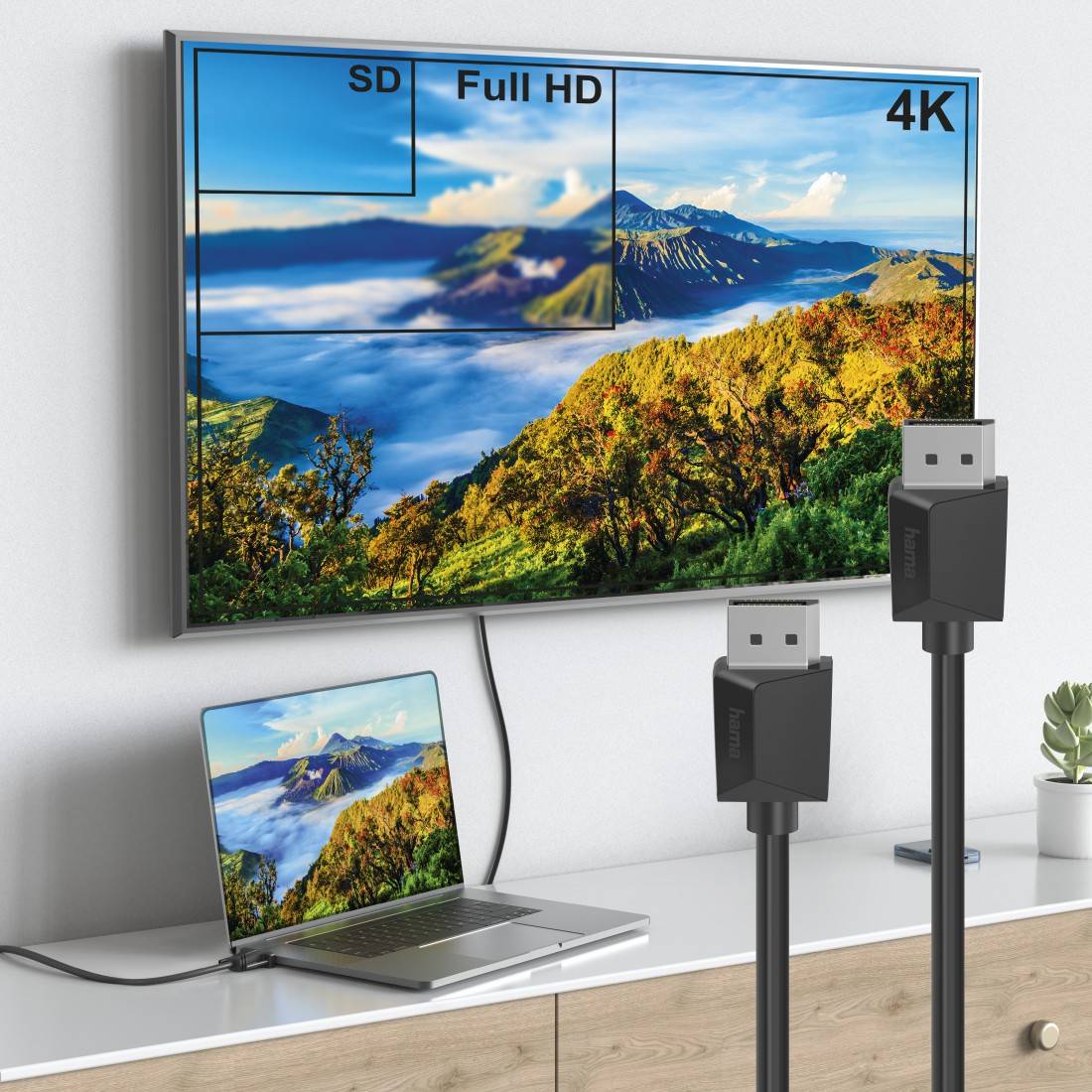 hama 00200696 DisplayPort-Kabel, DP 1.2, Ultra-HD 4K, 1,50 m