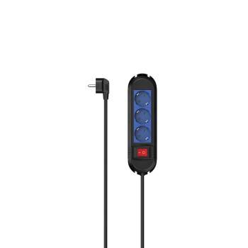 hama 00223043 Steckdosenleiste, 3-fach, Schalter, Wandmontage, 1,5 m, Schwarz/Blau