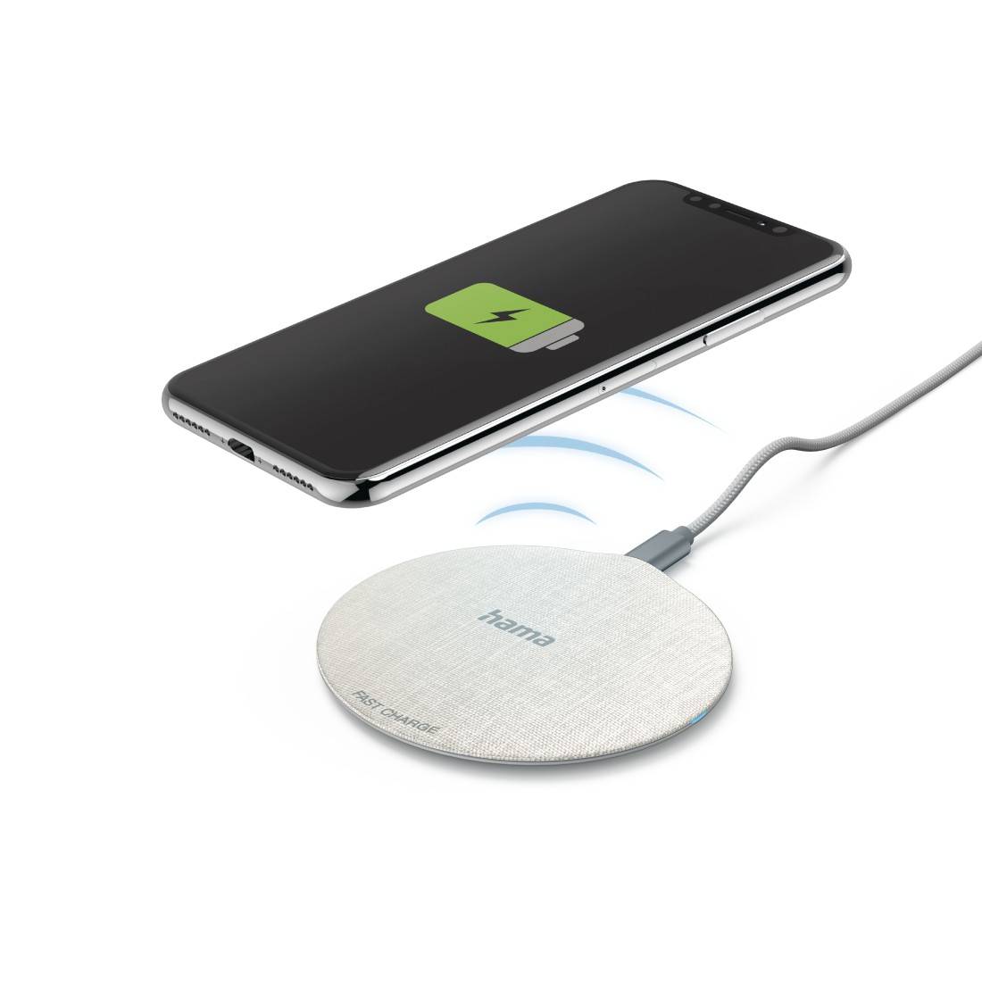 hama 00201679 Wireless Charger "QI-FC10 Metal", 10 W, kabelloses Smartphone-Ladepad, Weiß