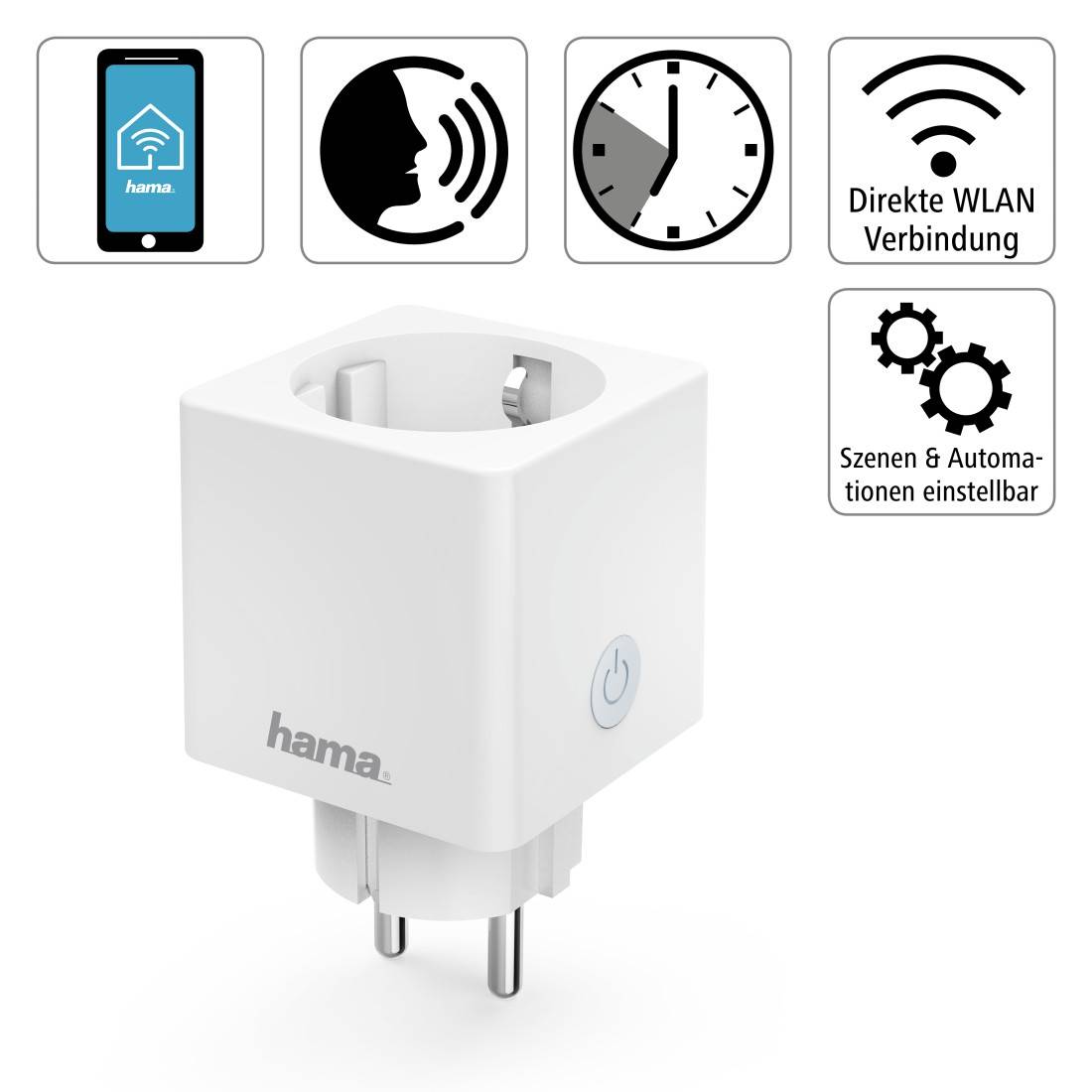 hama 00176573 WLAN-Steckdose "Mini", per Sprache/App steuern, zum Nachrüsten, 3.680W, 16A