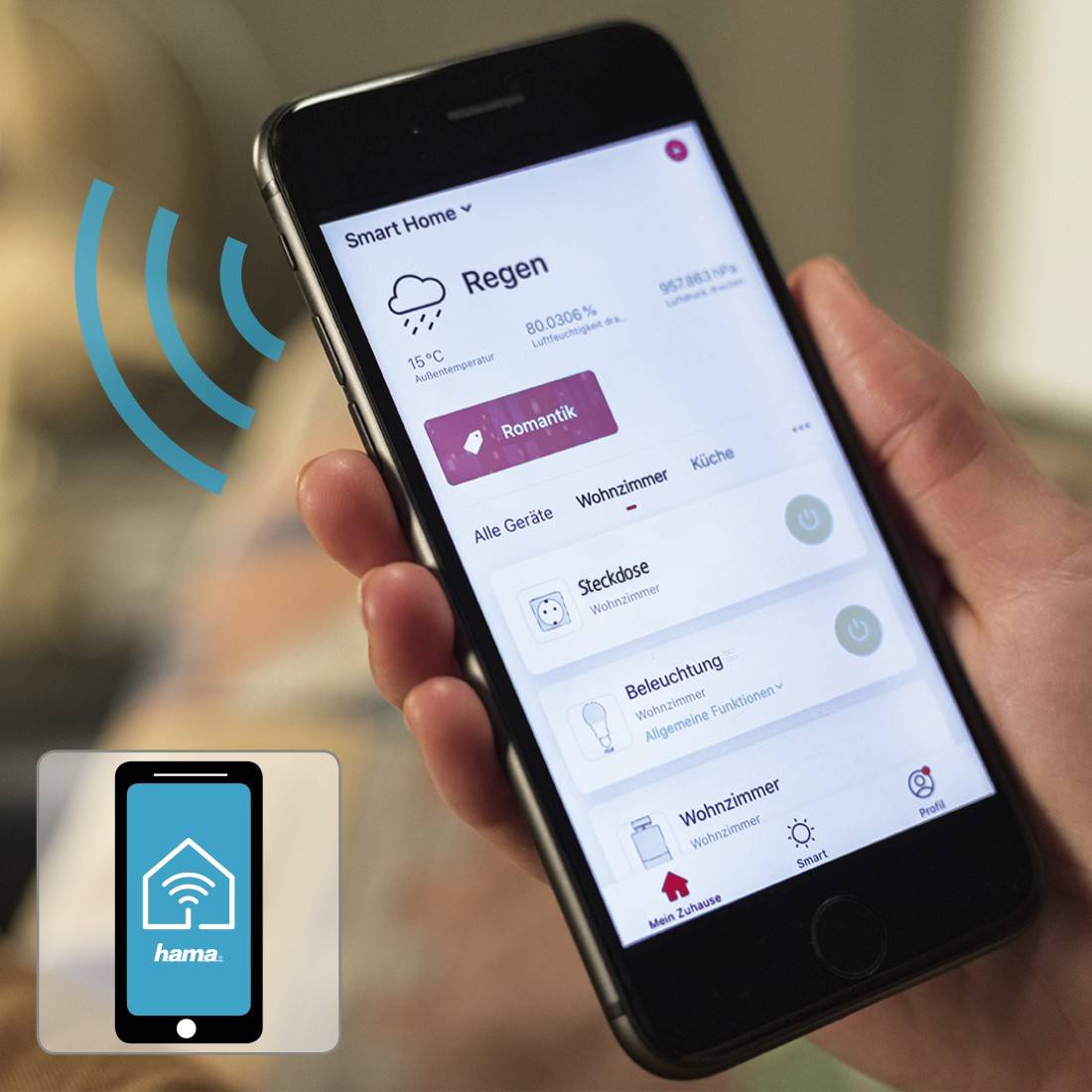 hama 00176573 WLAN-Steckdose "Mini", per Sprache/App steuern, zum Nachrüsten, 3.680W, 16A