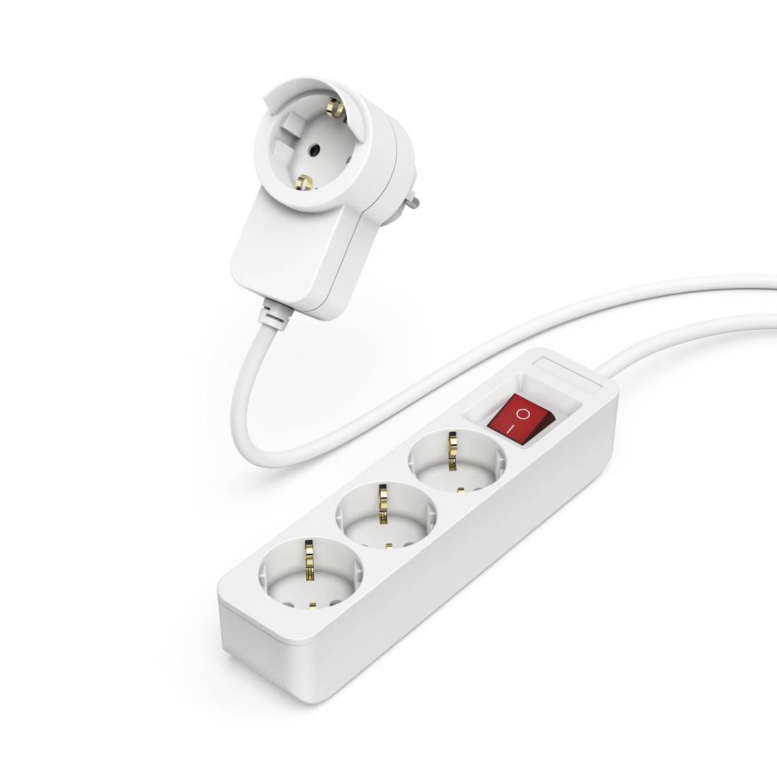 hama 00223081 Steckdosenleiste, 3-fach, Schalter, Zusatzsteckdose am Stecker, 1,4 m, Weiß
