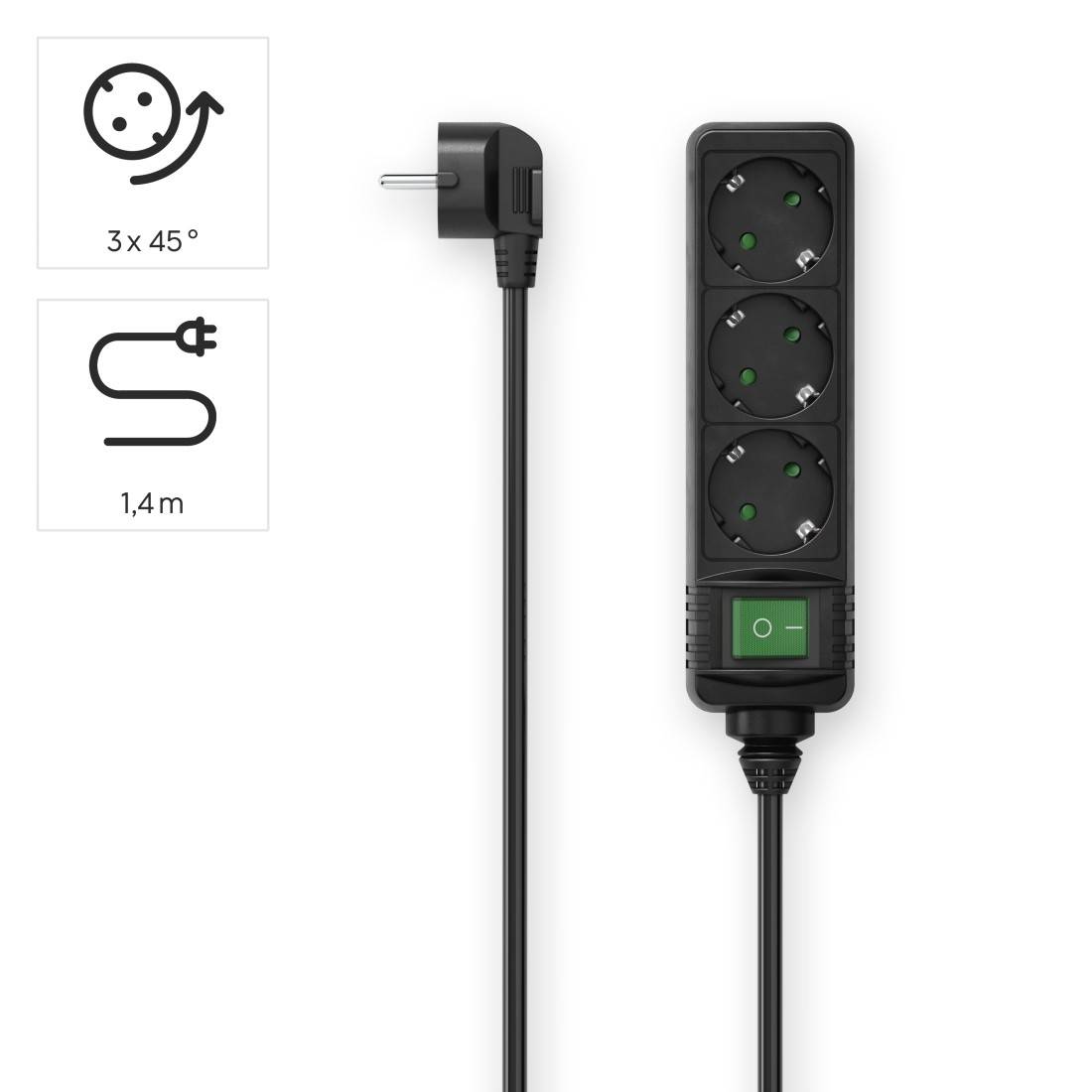 hama 00223004 Steckdosenleiste, 3-fach, Schalter, 1,4 m, Schwarz