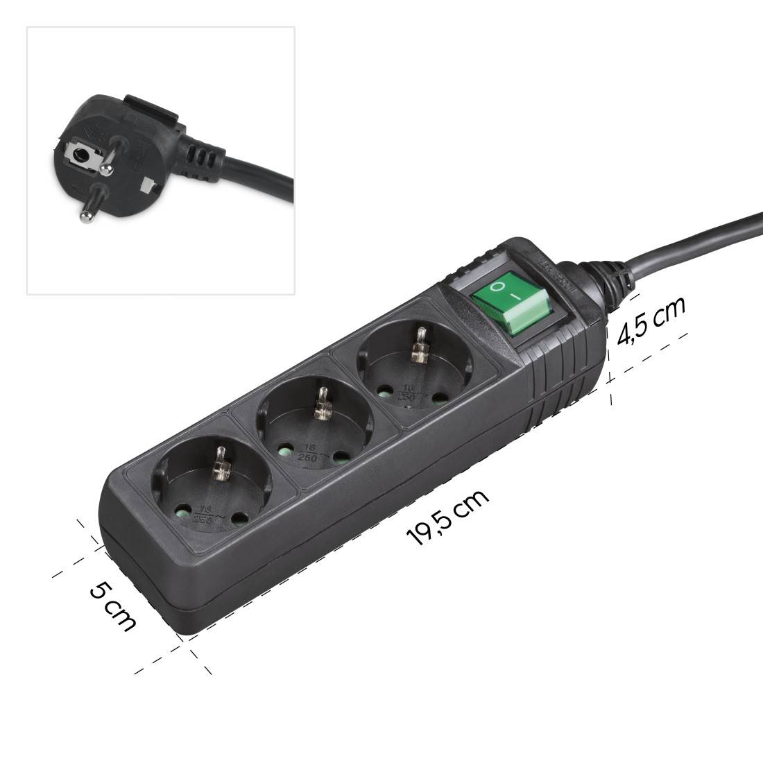 hama 00223004 Steckdosenleiste, 3-fach, Schalter, 1,4 m, Schwarz