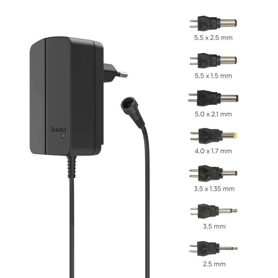 hama 00223616 Schaltnetzteil universal, einstellbar, 1500mA, 24W, max. 24V, 7 Adapter