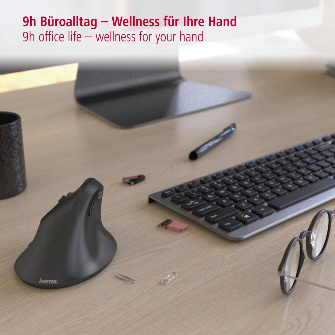 hama 00182697 Vertikale, ergonomische Linkshänder-Funkmaus "EMW-500L", 6 Tasten, Schwarz