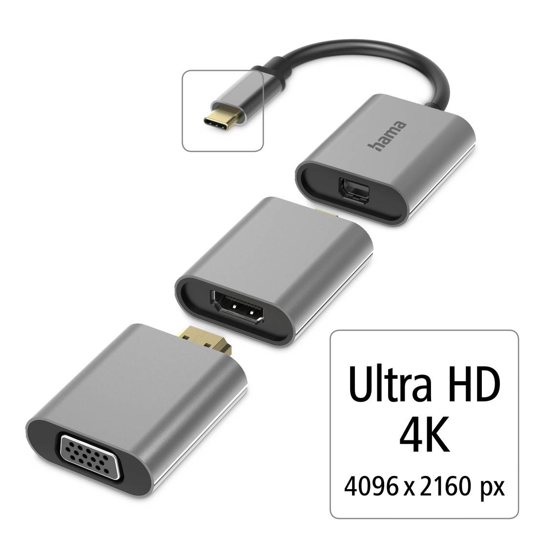 hama 00200306 6in1 Adapter, "Connect2Go", USB-C, Mini-DisplayPort, HDMI™, VGA