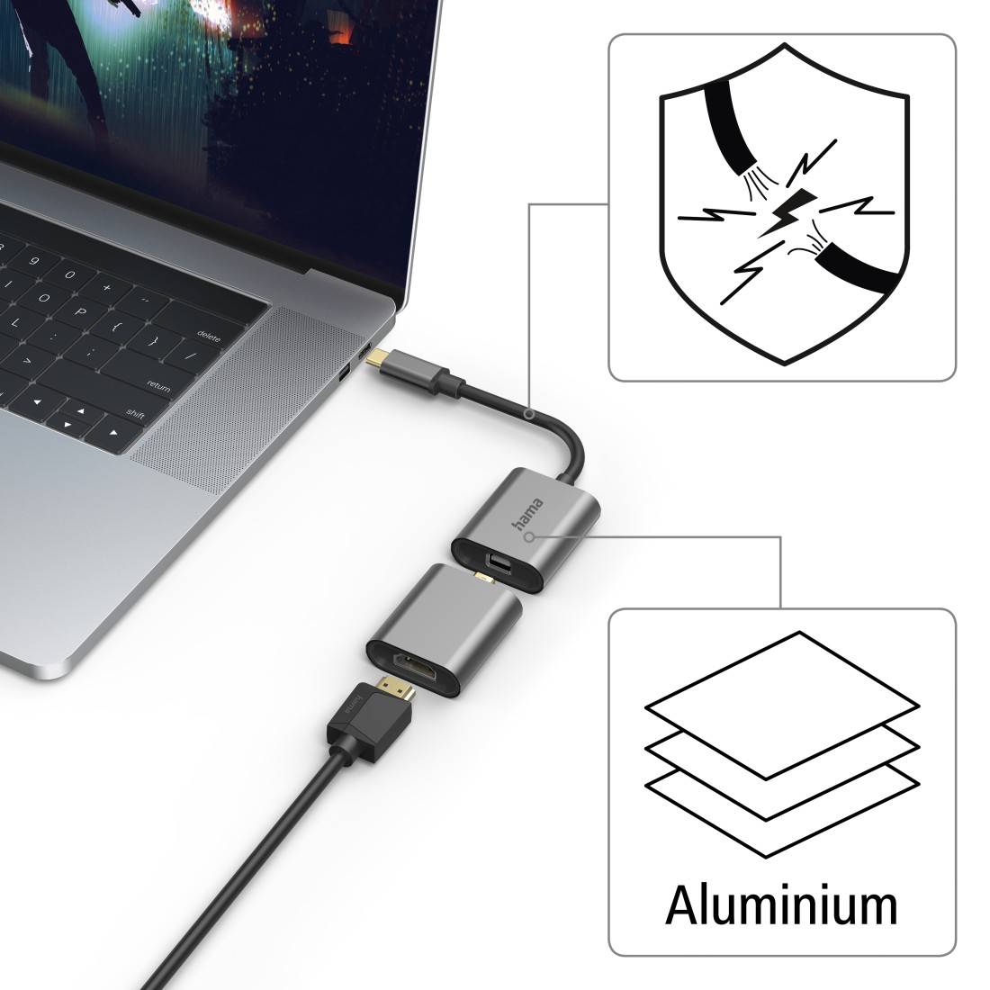 hama 00200306 6in1 Adapter, "Connect2Go", USB-C, Mini-DisplayPort, HDMI™, VGA