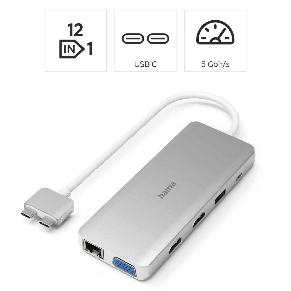 Hama USB-C® Dockingstation 00200133 Passend für Marke Dockingstations: Apple MacBook inkl. Ladefunktion, USB-C® Power Delivery