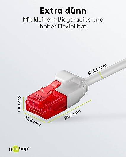 Goobay 93736 CAT 6 Slim Kabel Netzwerkkabel RJ45 Stecker 250 MHz Kupfer Patchkabel Ethernet LAN Kabel U/UTP Grau 20m