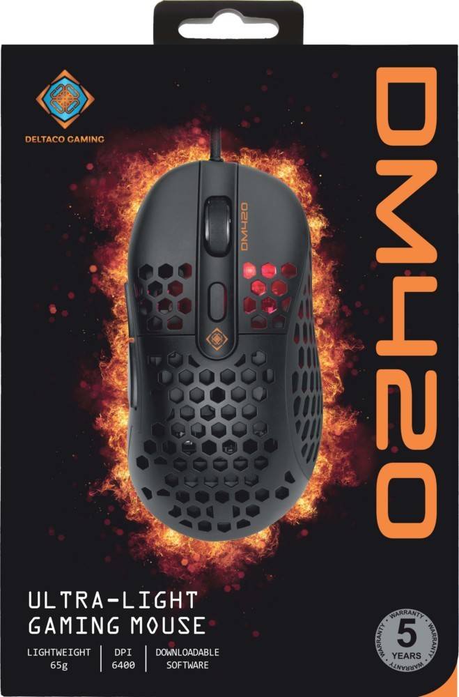 DELTACO GAMING DM420 Gaming-Maus Kabelgebunden Optisch Schwarz 6 Tasten 400 dpi, 800 dpi, 1200 dpi, 1600 dpi, 3200 dpi, 6400 dpi Beleuchtet